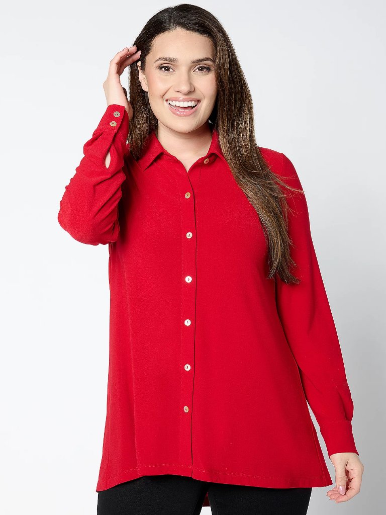 Dennis Basso Caviar Crepe Knit Button Front Big Shirt W/ Hi-Low Hem, Sz M A61977